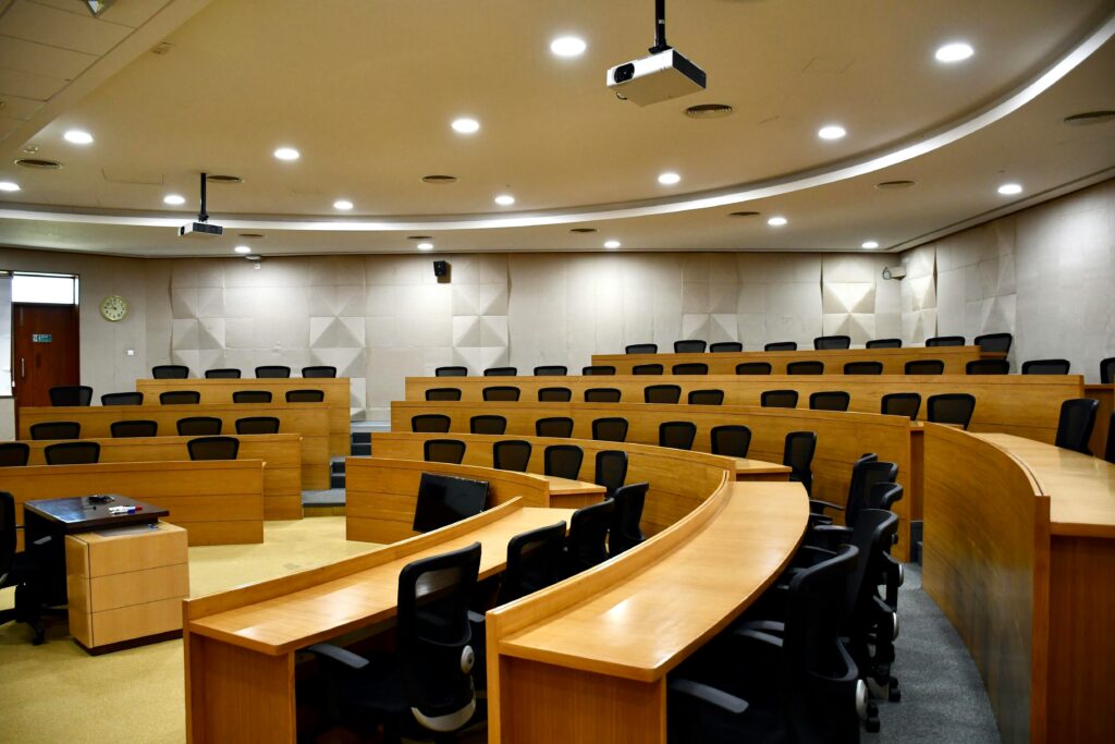 Assembly room for a court proceeding